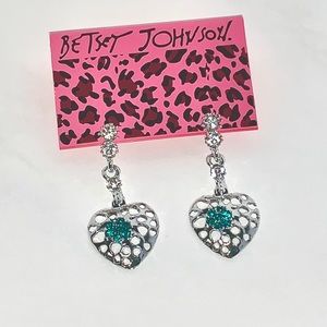 Betsey Johnson Silver Heart Drop Earring
